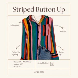 Who What Wear Multicolor Striped Button Up Blouse – Size Small